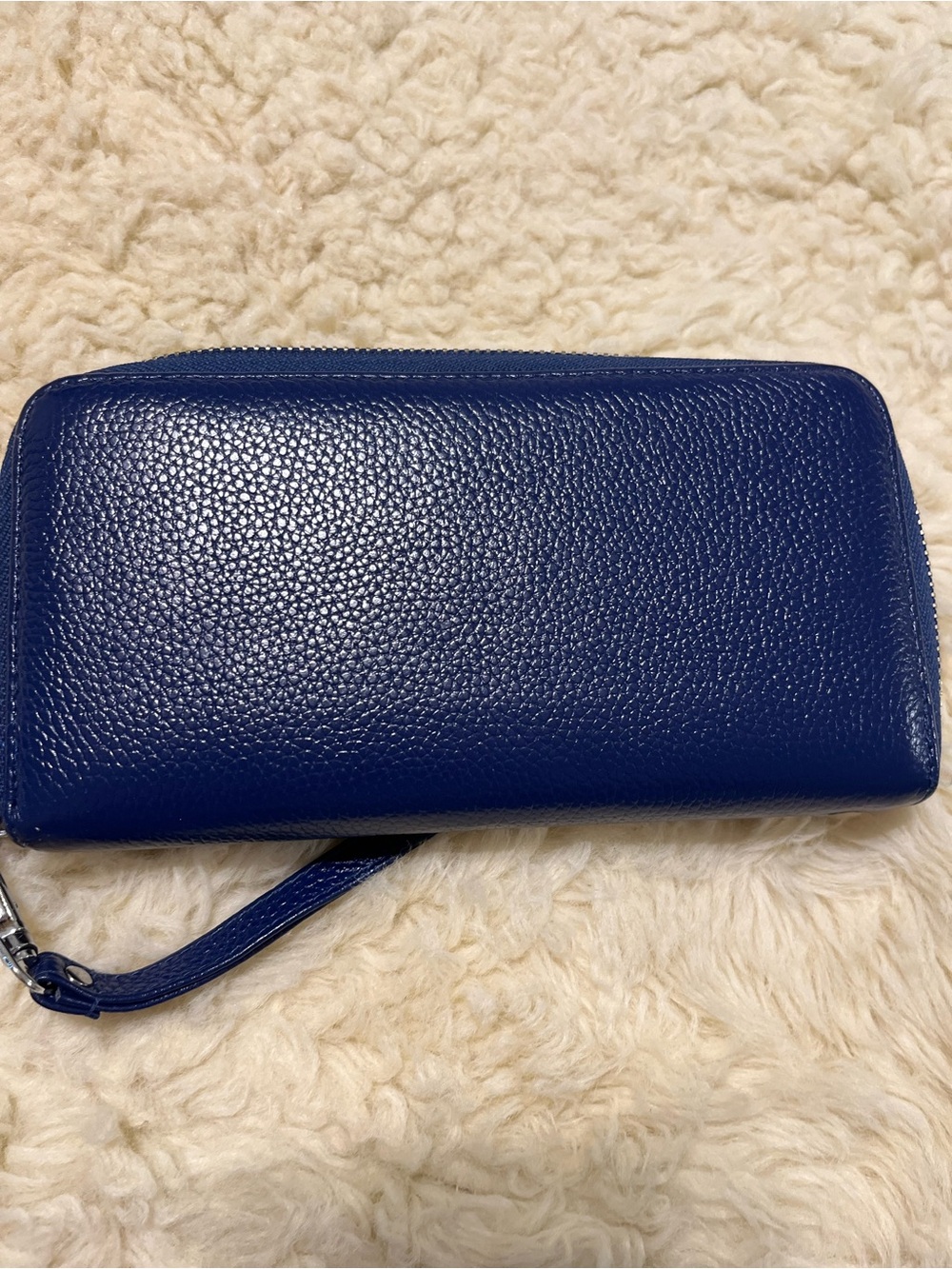Pebbled Navy Zip Around Wallet with Wrist Strap